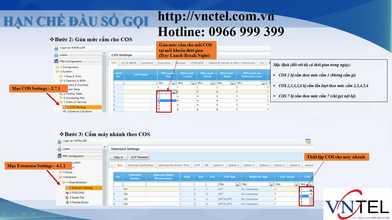 Giới hạn gọi KX-NS300