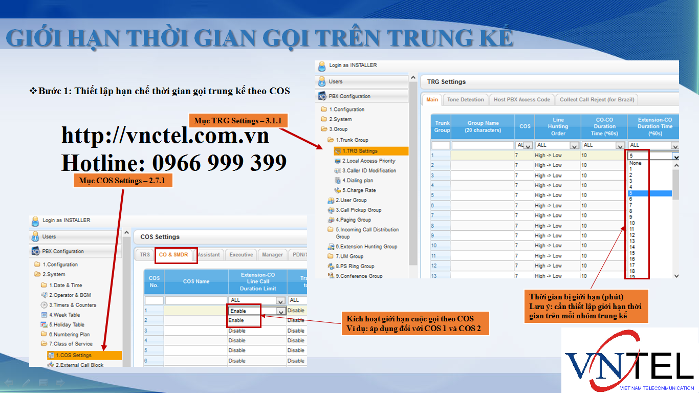 Giới hạn gọi KX-NS300