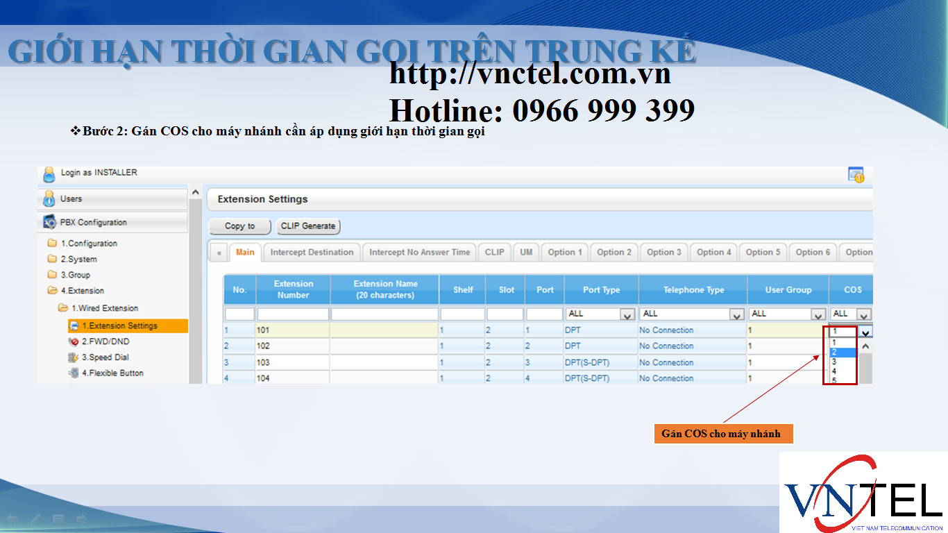 Giới hạn gọi KX-NS300